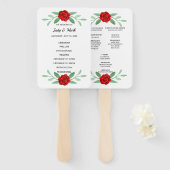 Red Floral Greenery Foliage Wedding Program Fans Handwaaier (Voorkant en achterkant)