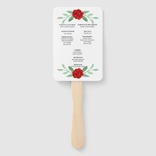 Red Floral Greenery Foliage Wedding Program Fans Handwaaier (Achterkant)