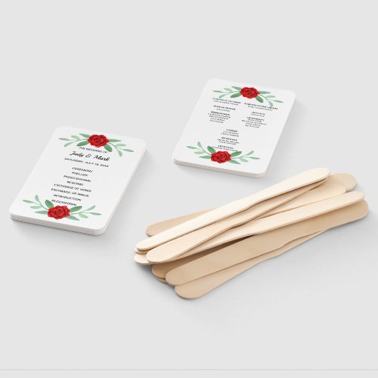 Red Floral Greenery Foliage Wedding Program Fans Handwaaier (Niet-gemonteerd)