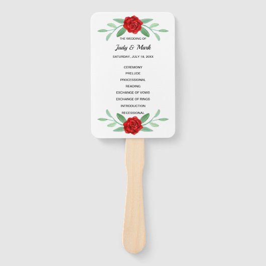 Red Floral Greenery Foliage Wedding Program Fans Handwaaier (Voorkant)