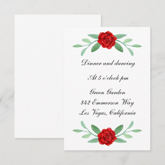 Red Floral Greenery Foliage Wedding Reception Kaar (Voorkant / Achterkant)