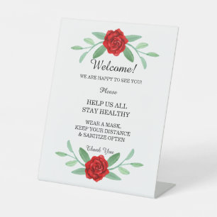 Red Floral Greenery Foliage Wedding Safety Reclamebord Met Voetstuk