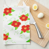 Red Floral Hand Towel Theedoek (Quarter Fold)