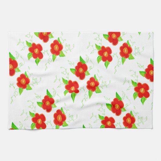 Red Floral Hand Towel Theedoek (Horizontaal)