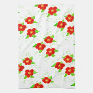 Red Floral Hand Towel Theedoek