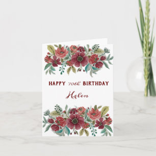 Red Floral Happy 70e Verjaardag Kaart