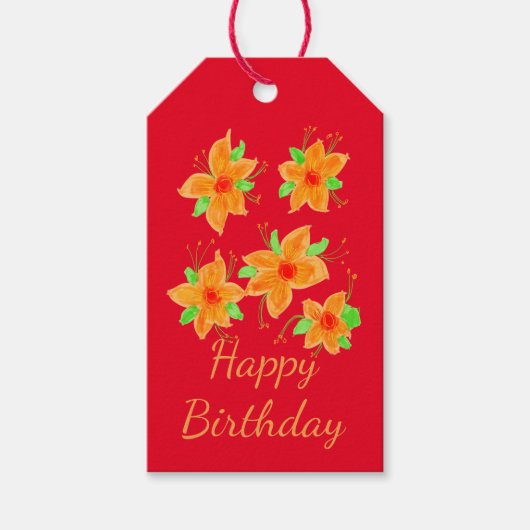 Red Floral Happy Birthday Gift-Labels Cadeaulabel (Voorkant)
