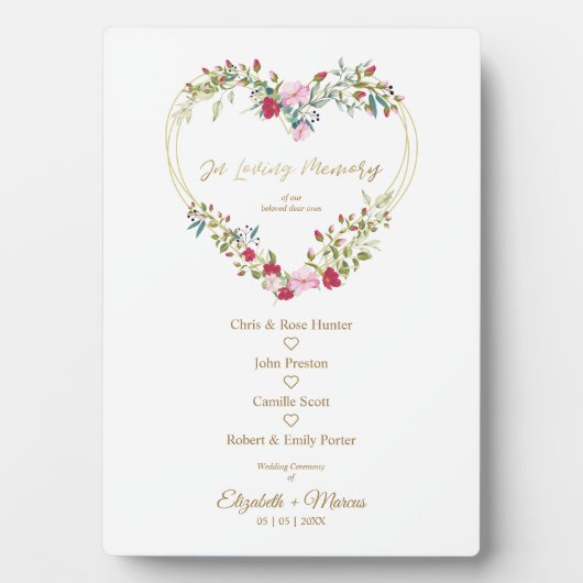 Red Floral hart in liefdevol geheugenhuwelijk Fotoplaat (voorkant)