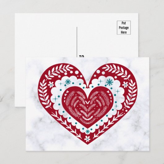  Red Floral Heart Love Briefkaart (Voorkant / Achterkant)