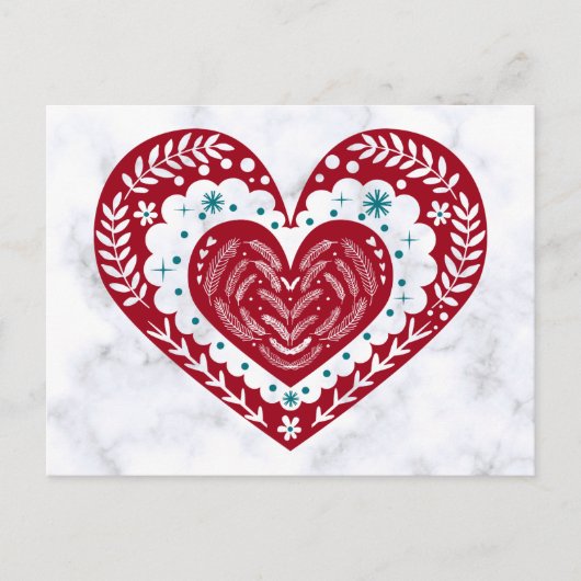  Red Floral Heart Love Briefkaart (Voorkant)