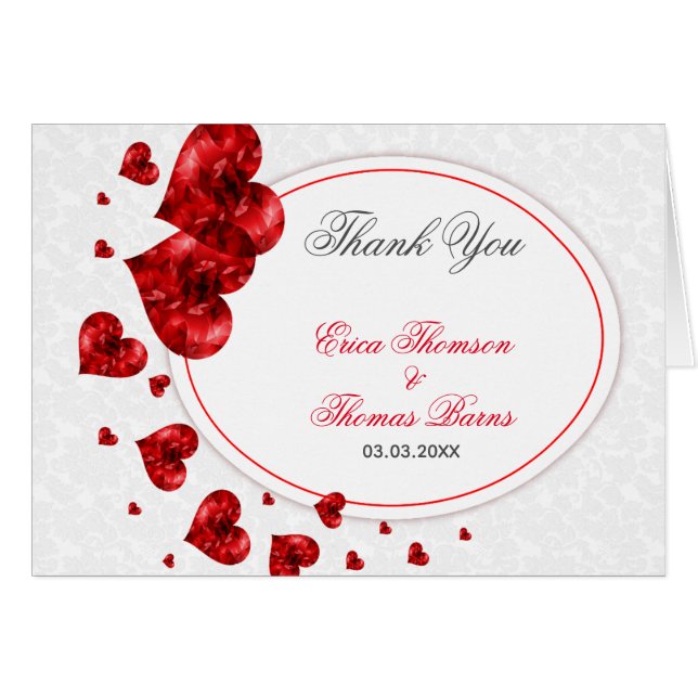 Red Floral Hearts en Damask (Voorkant Horizontaal)