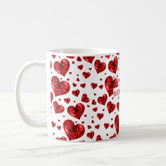 Red Floral Hearts Koffiemok (Links)