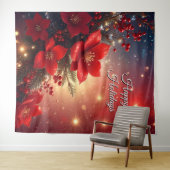 Red Floral Holiday Backdrop Wandkleed (In Situ (horizontaal))