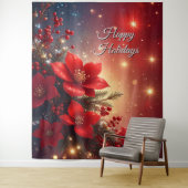 Red Floral Holiday Backdrop Wandkleed (In situ)