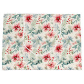 Red Floral Holiday Gift Bag Groot Cadeauzakje (Voorkant)