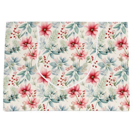 Red Floral Holiday Gift Bag Groot Cadeauzakje (Voorkant)