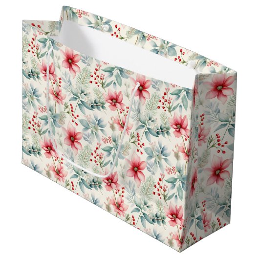 Red Floral Holiday Gift Bag Groot Cadeauzakje (Voorkant Gekanteld)
