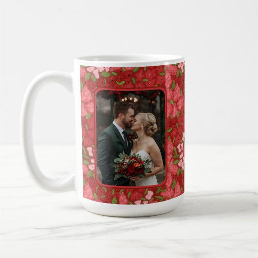 Red Floral Holiday Personalized Photo Coffee Mug Koffiemok (Links)
