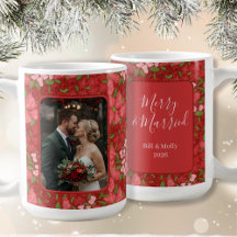 Red Floral Holiday Personalized Photo Coffee Mug
