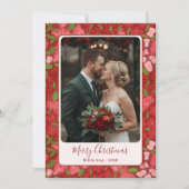 Red Floral Holiday Personalized Photo Flat Card Feestdagenkaart (Voorkant)