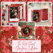 Red Floral Holiday Personalized Photo  Keramisch Ornament