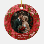 Red Floral Holiday Personalized Photo  Keramisch Ornament (Achterkant)