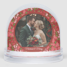 Red Floral Holiday Personalized Photo  Sneeuwbol