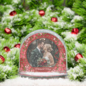 Red Floral Holiday Personalized Photo  Sneeuwbol (Kerstmis)