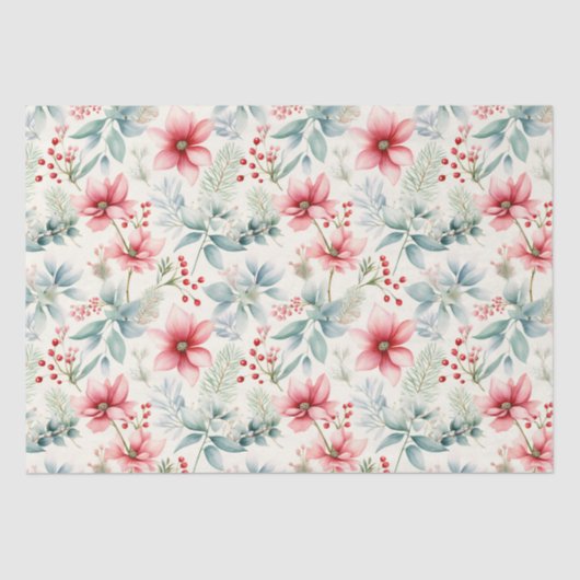 Red Floral Holiday Tissue Paper Tissuepapier (Voorkant)