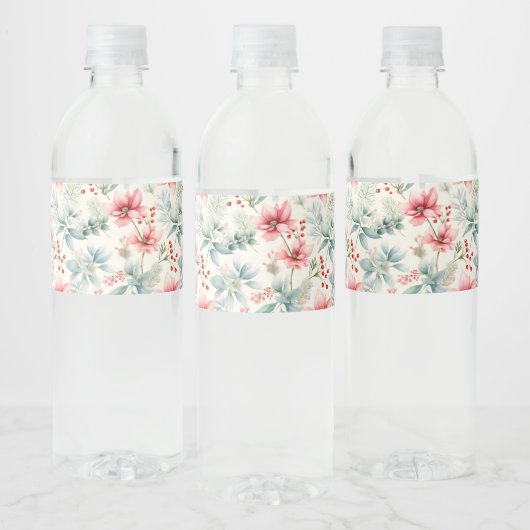 Red Floral Holiday Waterfles Etiket (Flessen)