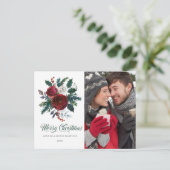 Red Floral Holly-kerstfeestdag Briefkaart (Staand voorkant)