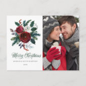Red Floral Holly-kerstfeestdag Briefkaart (Voorkant)