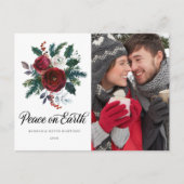 Red Floral Holly-kerstfeestdag Briefkaart (Voorkant)