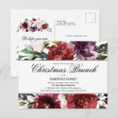 Red Floral Kerstmis Brunch Uitnodiging (Voorkant / Achterkant)