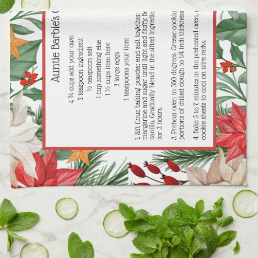 Red Floral Kerstmis Poinsettia Holiday Recipe Theedoek (Gevouwen)