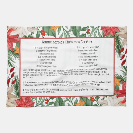 Red Floral Kerstmis Poinsettia Holiday Recipe Theedoek (Horizontaal)