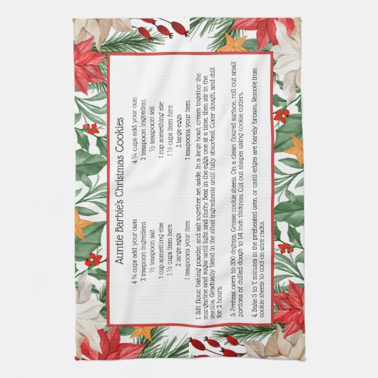 Red Floral Kerstmis Poinsettia Holiday Recipe Theedoek (Verticaal)