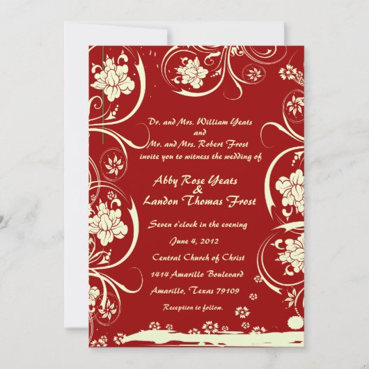 Red Floral Lace Wedding Invitation Kaart (Voorkant)