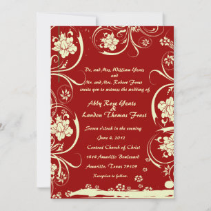 Red Floral Lace Wedding Invitation Kaart