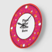 Red Floral Lijst Uw fotowandklok Grote Klok (Hoek)