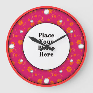 Red Floral Lijst Uw fotowandklok Grote Klok