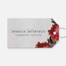 Red Floral Linen Texture Custom Price Hang Label