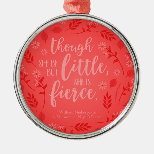 Red Floral Little but Fierce William Shakespeare Metalen Ornament (Voorkant)