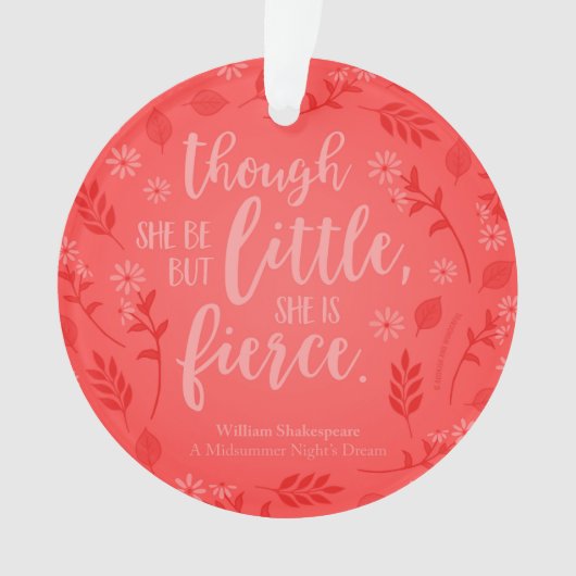 Red Floral Little but Fierce William Shakespeare Ornament (voorkant)
