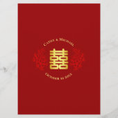 Red floral logo Chinese bruiloft dubbel geluk Menu (Achterkant)