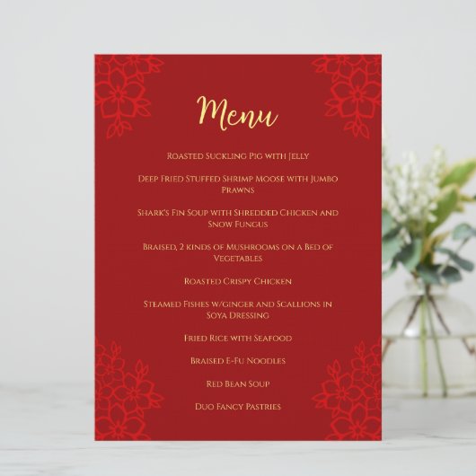 Red floral logo Chinese bruiloft dubbel geluk Menu (Staand voorkant)