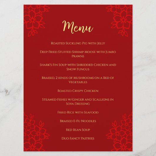 Red floral logo Chinese bruiloft dubbel geluk Menu (Voorkant)