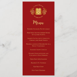 Red floral logo Chinese bruiloft dubbel geluk Menu