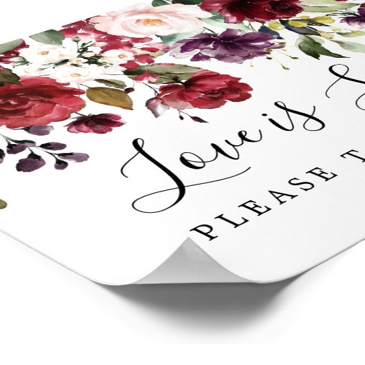 Red Floral Love is Sweet Wedding Dessert Bar Sign Poster (Hoek)