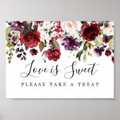 Red Floral Love is Sweet Wedding Dessert Bar Sign Poster (Voorkant)